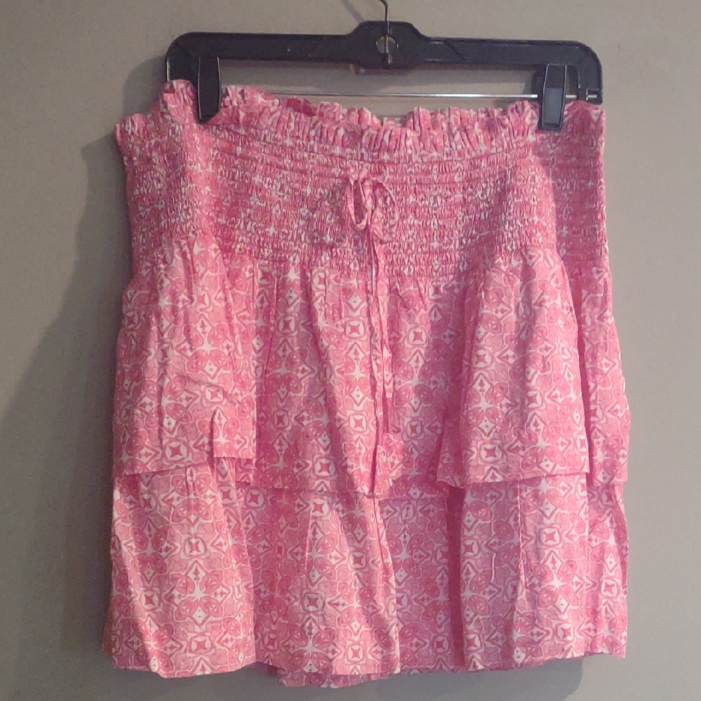 NWT Vineyard Vines Women's Large Pink Tiered Smocked Mini Skirt